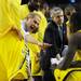 Michigan head coach John Beilein speaks to his team during a time out in the first half against Syracuse at the Final Four in Atlanta on Saturday, April 6, 2013. Melanie Maxwell I AnnArbor.com